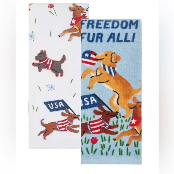 Set of 2 Freedom Fur All Puppy Dogs Celebrating America Kitchen Towels USA - Picture 5 of 6